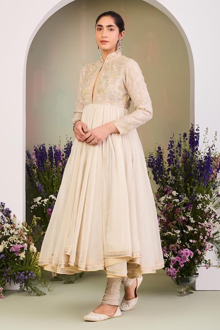 Buy Sue Mue White , , Lycra, Crepe, Embroidery, Anarkali Kurta Set Buy_Sue Mue_White , , Lycra, Crepe, Embroidery, Anarkali Kurta Set