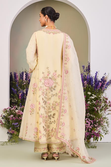 Sue Mue Light Yellow Embroidered Anarkali Set 