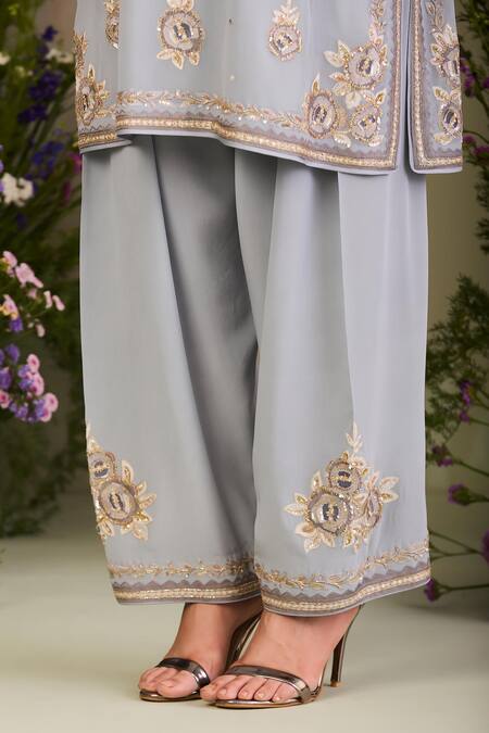 Buy Sue Mue Blue Georgette, Silk Organza Embroidery, Sequins, Beads Split Ice Kurta Set Online at Aza Fashions Buy_Sue Mue_Blue Georgette, Silk Organza Embroidery, Sequins, Beads Split Ice Kurta Set _Online_at_Aza_Fashions