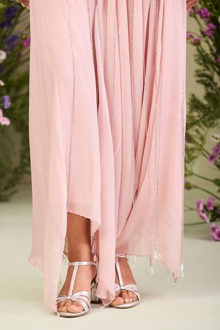 Buy Sue Mue Pink Chiffon, Silk Beads, Stones, Sequins Round Neck Pastel Fusion Set Online at Aza Fashions Buy_Sue Mue_Pink Chiffon, Silk Beads, Stones, Sequins Round Neck Pastel Fusion Set _Online_at_Aza_Fashions