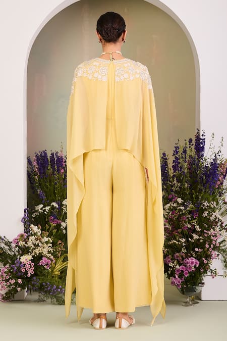 Sue Mue Pastel Yellow Embroidered Jumpsuit 