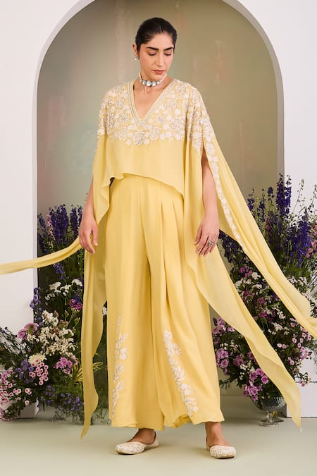 Sue Mue Pastel Yellow Embroidered Jumpsuit 