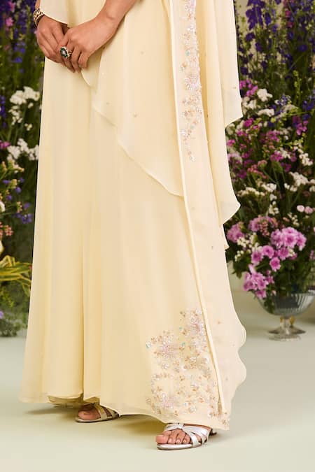 Buy_Sue Mue_Yellow Georgette Sequins, Beads, Pearls, Stones Light Embroidered Jumpsuit _Online_at_Aza_Fashions