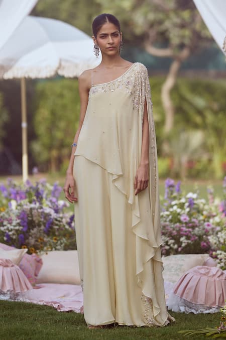 Sue Mue Light Yellow Embroidered Jumpsuit 
