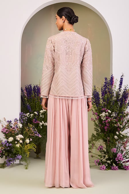 Sue Mue Pastel Pink Embroidered Jumpsuit & Jacket 