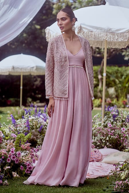 Sue Mue Pastel Pink Embroidered Jumpsuit & Jacket 