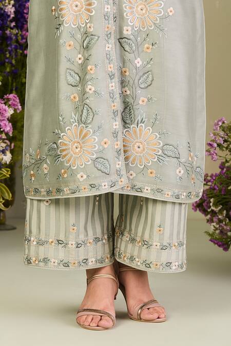 Buy Sue Mue Green Silk, Silk, Embroidery Round Sage Floral Kurta Set Online at Aza Fashions Buy_Sue Mue_Green Silk, Silk, Embroidery Round Sage Floral Kurta Set _Online_at_Aza_Fashions