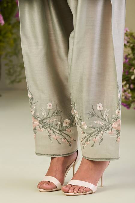 Buy Sue Mue Green Silk, Handloom Cotton, Embroidery, Applique Kurta Set Online at Aza Fashions Buy_Sue Mue_Green Silk, Handloom Cotton, Embroidery, Applique Kurta Set _Online_at_Aza_Fashions