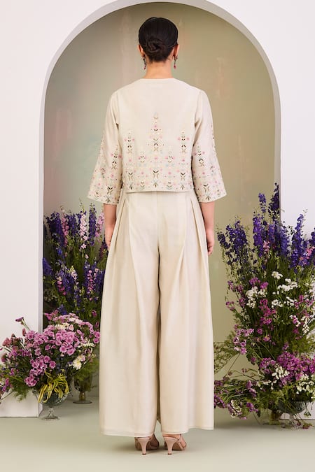 Sue Mue Embroidered Silk Chanderi Jumpsuit & Jacket 