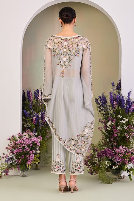 Sue Mue Embroidered Ice Blue Kaftan Set 