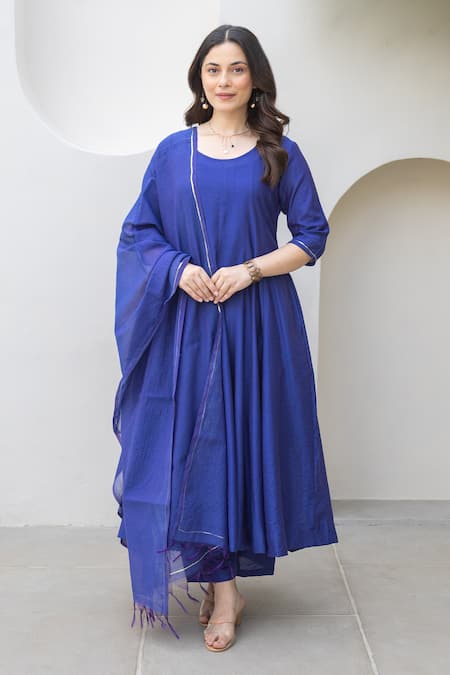 Buy ASRUMO Blue Chanderi Embroidery Round Neck Royal Anarkali Set Online at Aza Fashions Buy_ASRUMO_Blue Chanderi Embroidery Round Neck Royal Anarkali Set _Online_at_Aza_Fashions