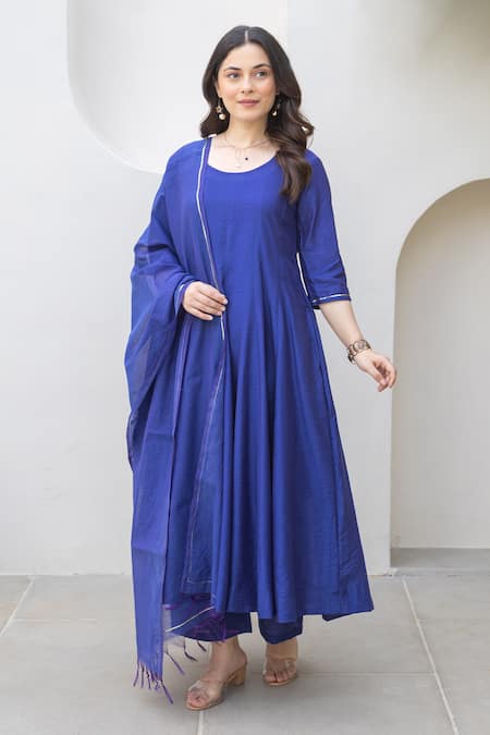 Shop ASRUMO Blue Chanderi Embroidery Round Neck Royal Anarkali Set Online at Aza Fashions Shop_ASRUMO_Blue Chanderi Embroidery Round Neck Royal Anarkali Set _Online_at_Aza_Fashions