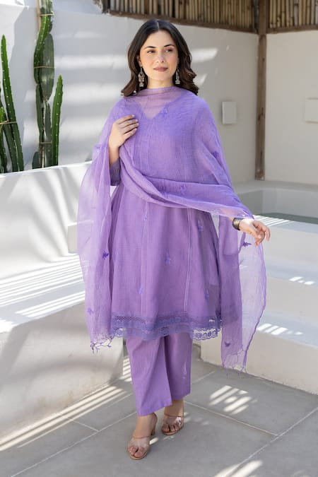 Buy ASRUMO Mauve Doriya Embroidery V-neck Lavender Breeze Kurta Set Online at Aza Fashions Buy_ASRUMO_Mauve Doriya Embroidery V-neck Lavender Breeze Kurta Set _Online_at_Aza_Fashions