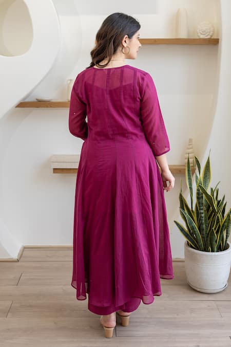 Shop ASRUMO Magenta Cotton Sequins Round Neck Mulmul Anarkali Suit Set at Aza Fashions Shop_ASRUMO_Magenta Cotton Sequins Round Neck Mulmul Anarkali Suit Set _at_Aza_Fashions