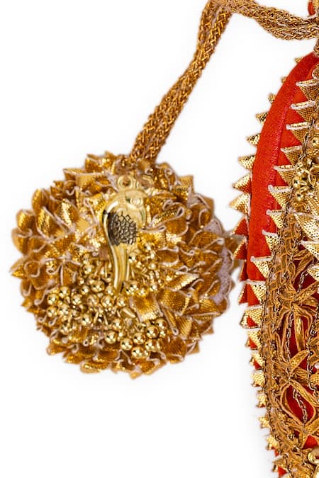 Buy_5elements_Orange Embroidery, Tassels Designer Mayra Peach Potli Bag _Online_at_Aza_Fashions