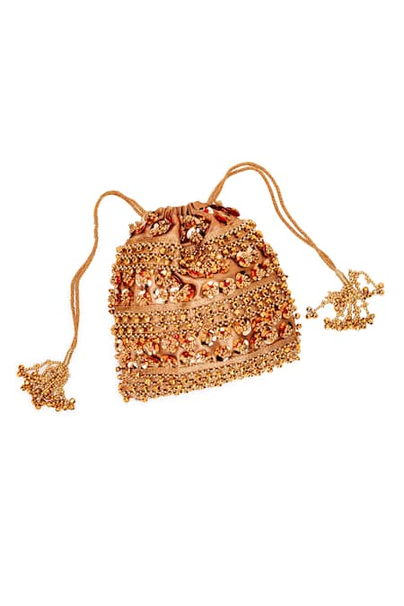 5elements Designer Gold Brocade Potli Bag 