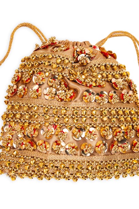 Shop_5elements_Gold Beads, Sequins Designer Brocade Potli Bag _Online_at_Aza_Fashions