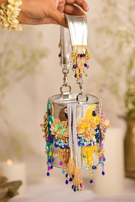 5elements Mahiya Silver Embellished Potli Handbag 