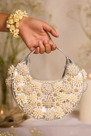 Shop 5elements Silver Embroidery, Beads Sabrina Potli Handbag Online at Aza Fashions Shop_5elements_Silver Embroidery, Beads Sabrina Potli Handbag _Online_at_Aza_Fashions