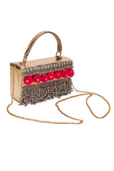Buy_5elements_Gold Pom-poms, Fringe Pompom Handbag _Online_at_Aza_Fashions