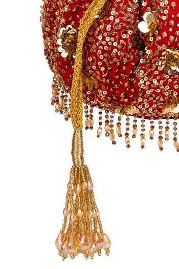 Shop_5elements_Red Beads, Tassels Charmy Potli Bag 
