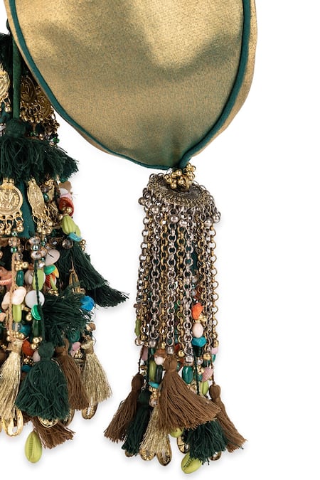 Shop_5elements_Green Tassels, Beads Vanalika Designer Potli Bag _Online_at_Aza_Fashions