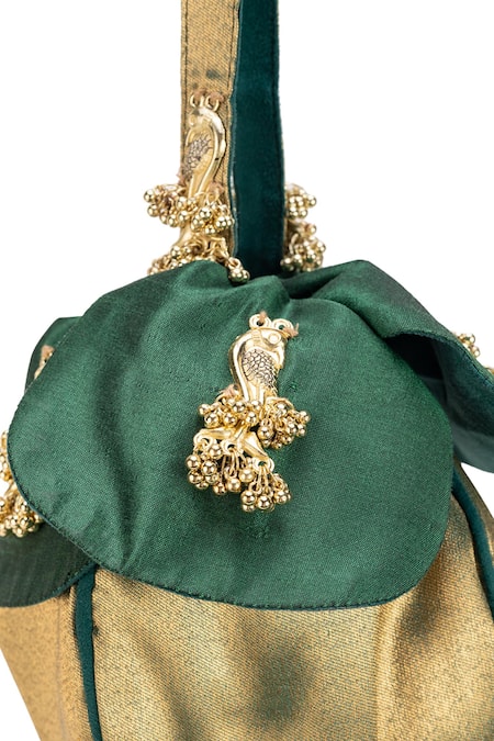 Shop_5elements_Green Tassels, Beads Vanalika Designer Potli Bag 