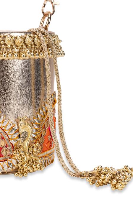 Buy_5elements_Gold Embroidery, Beads, Tassels Gota Love Potli Bag _Online_at_Aza_Fashions