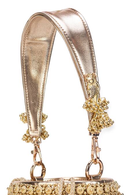 5elements_Gold Embroidery, Beads, Tassels Gota Love Potli Bag _at_Aza_Fashions