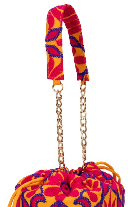 5elements_Mustard Chains, Tassels Designer Niyati Orange Potli Bag _Online_at_Aza_Fashions