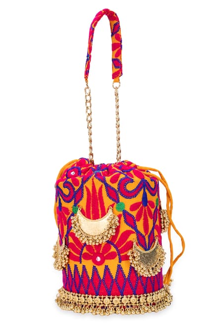 Buy_5elements_Mustard Chains, Tassels Designer Niyati Orange Potli Bag _Online_at_Aza_Fashions