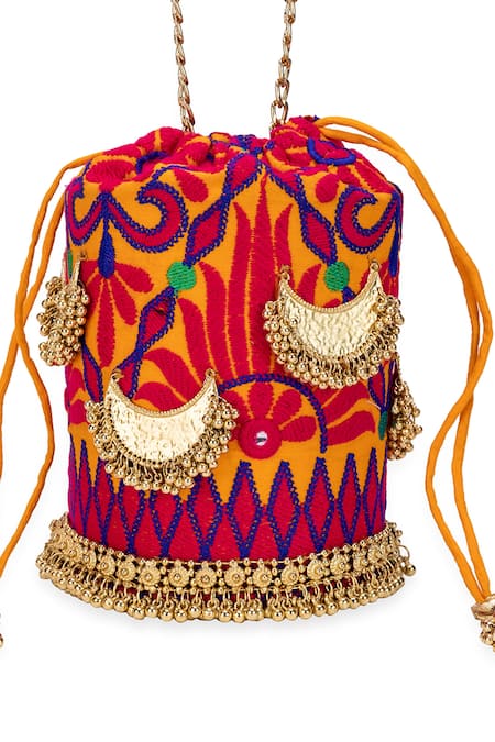Buy_5elements_Mustard Chains, Tassels Designer Niyati Orange Potli Bag 