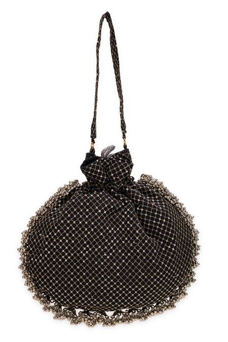 Buy_5elements_Black Embroidery, Tassels Designer Zia Potli Bag _Online_at_Aza_Fashions