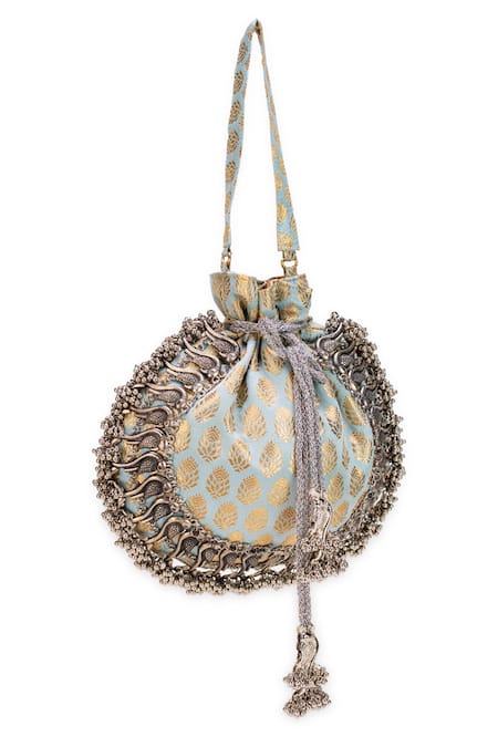 5elements_Blue Zari, Embroidery Pearl Love Light Potli _Online_at_Aza_Fashions