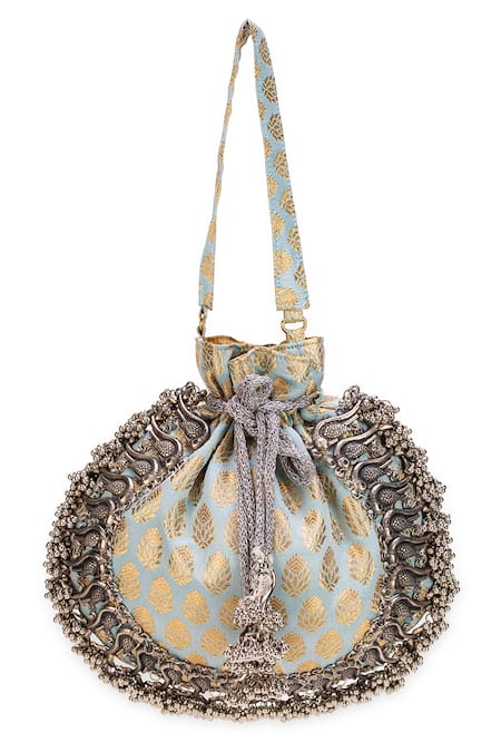 Shop_5elements_Blue Zari, Embroidery Pearl Love Light Potli _Online_at_Aza_Fashions