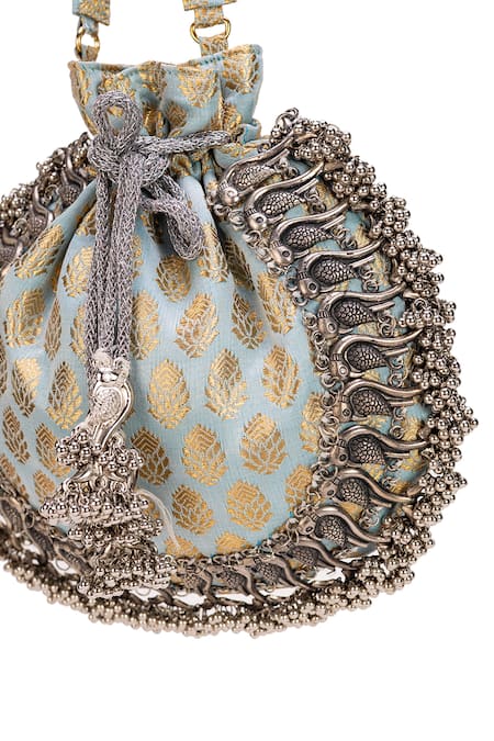 Buy_5elements_Blue Zari, Embroidery Pearl Love Light Potli 