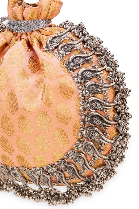 Buy_5elements_Peach Tassels Pearl Love Potli Bag _Online_at_Aza_Fashions