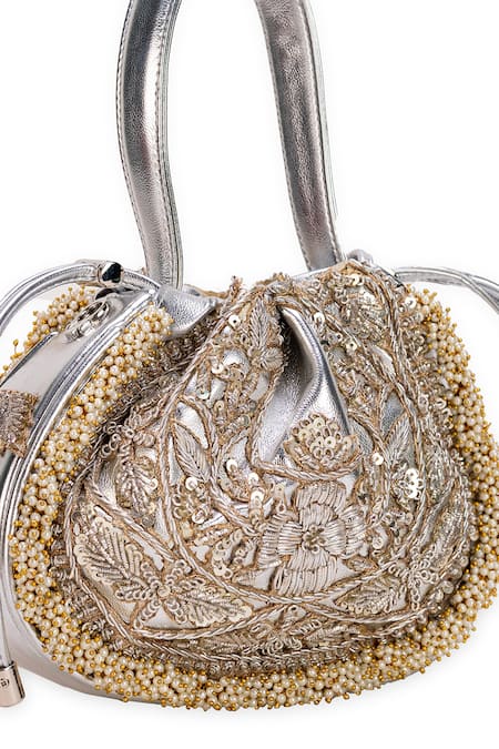 Buy_5elements_Silver Embroidery, Beads Adhika Handbag 