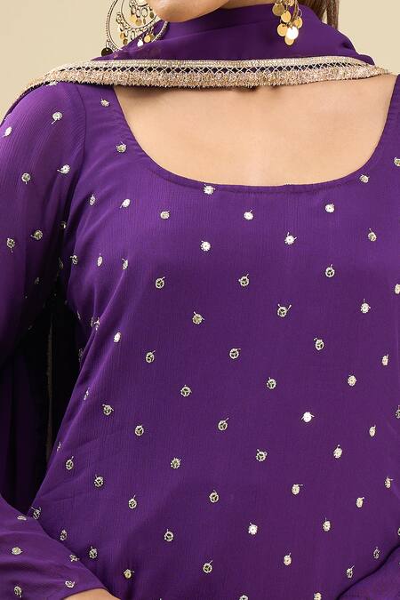 Buy_Naintara Bajaj_Purple Georgette, Cotton Embroidery Scoop Neck Stripe Gown Suit Set _Online_at_Aza_Fashions