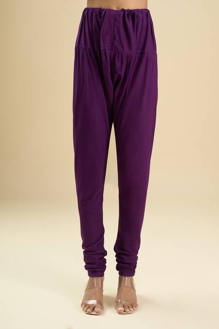 Shop_Naintara Bajaj_Purple Georgette, Cotton Embroidery Scoop Neck Stripe Gown Suit Set _Online_at_Aza_Fashions