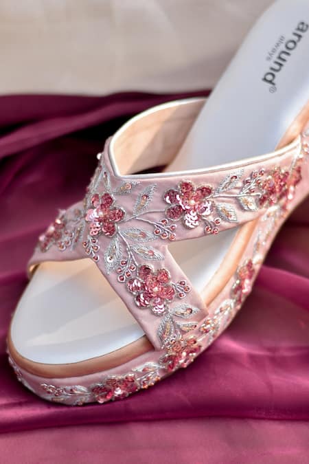 Around Always_Pink Embroidery, Sequins Designer Ada Wedge _Online_at_Aza_Fashions