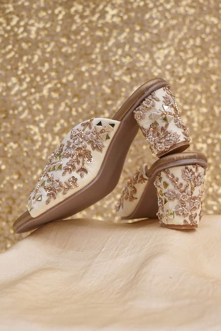 Around Always_Gold Embroidery Buttercup Heels _Online_at_Aza_Fashions