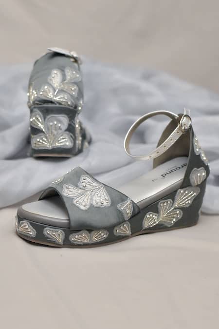 AROUND ALWAYS Gray Embroidery Grey Esme Wedges 