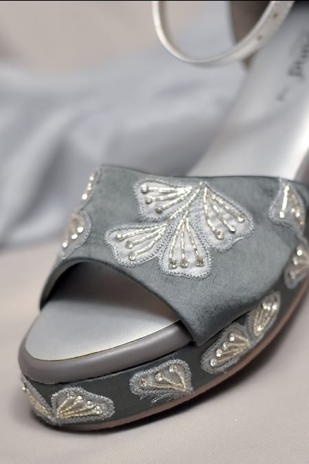 Buy_Around Always_Gray Embroidery Grey Esme Wedges _Online_at_Aza_Fashions