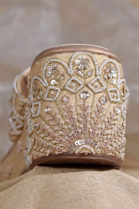 Around Always_Gold Embroidery, Beads Designer Geet Wedge _Online_at_Aza_Fashions