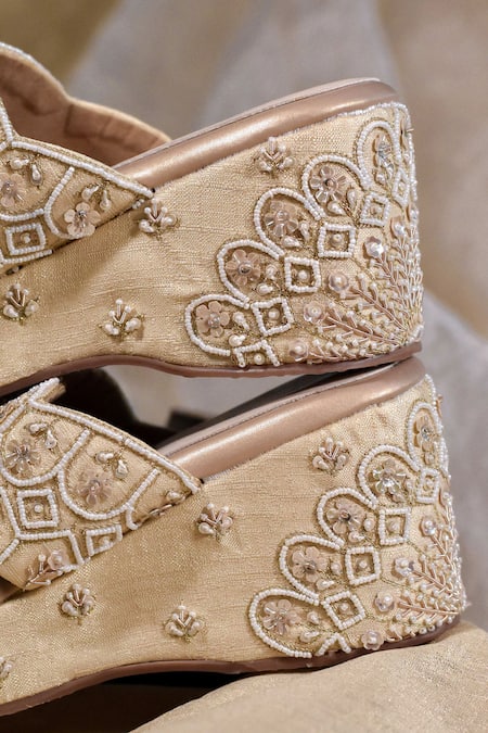 Buy_Around Always_Gold Embroidery, Beads Designer Geet Wedge _Online_at_Aza_Fashions