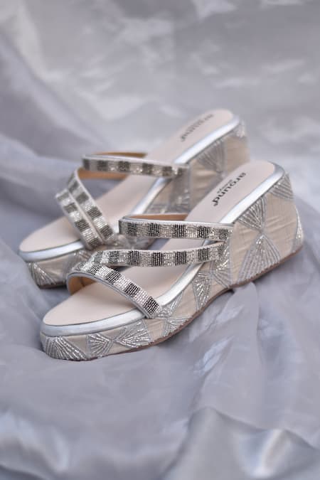 AROUND ALWAYS Silver Sequins Illusion Wedges  