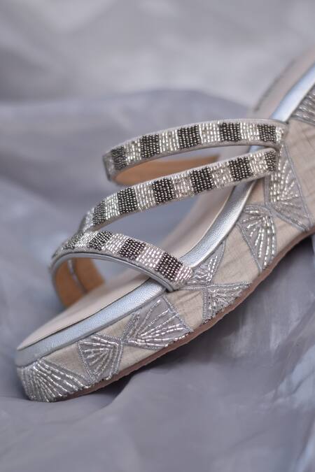 Buy_Around Always_Silver Sequins Illusion Wedges  _Online_at_Aza_Fashions