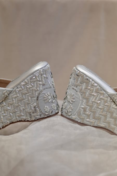 Buy_Around Always_Silver Embroidery, Sequins Melody Wedges _Online_at_Aza_Fashions