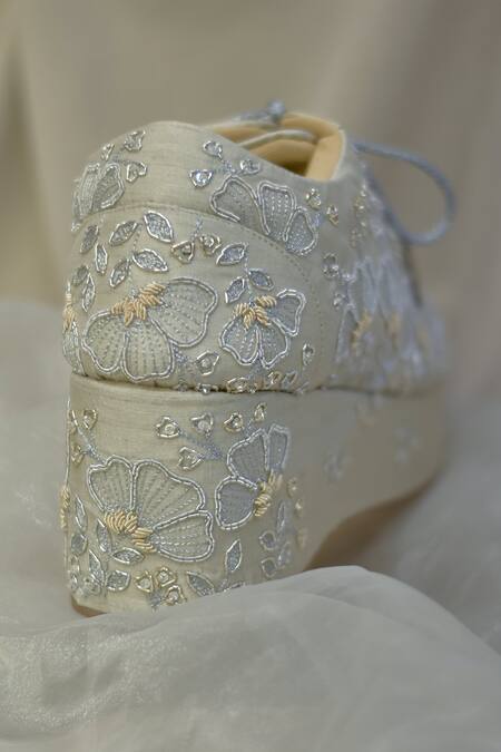 Buy Around Always Silver Embroidered Peonies Sneakers Online at Aza Fashions Buy_Around Always_Silver Embroidered Peonies Sneakers _Online_at_Aza_Fashions